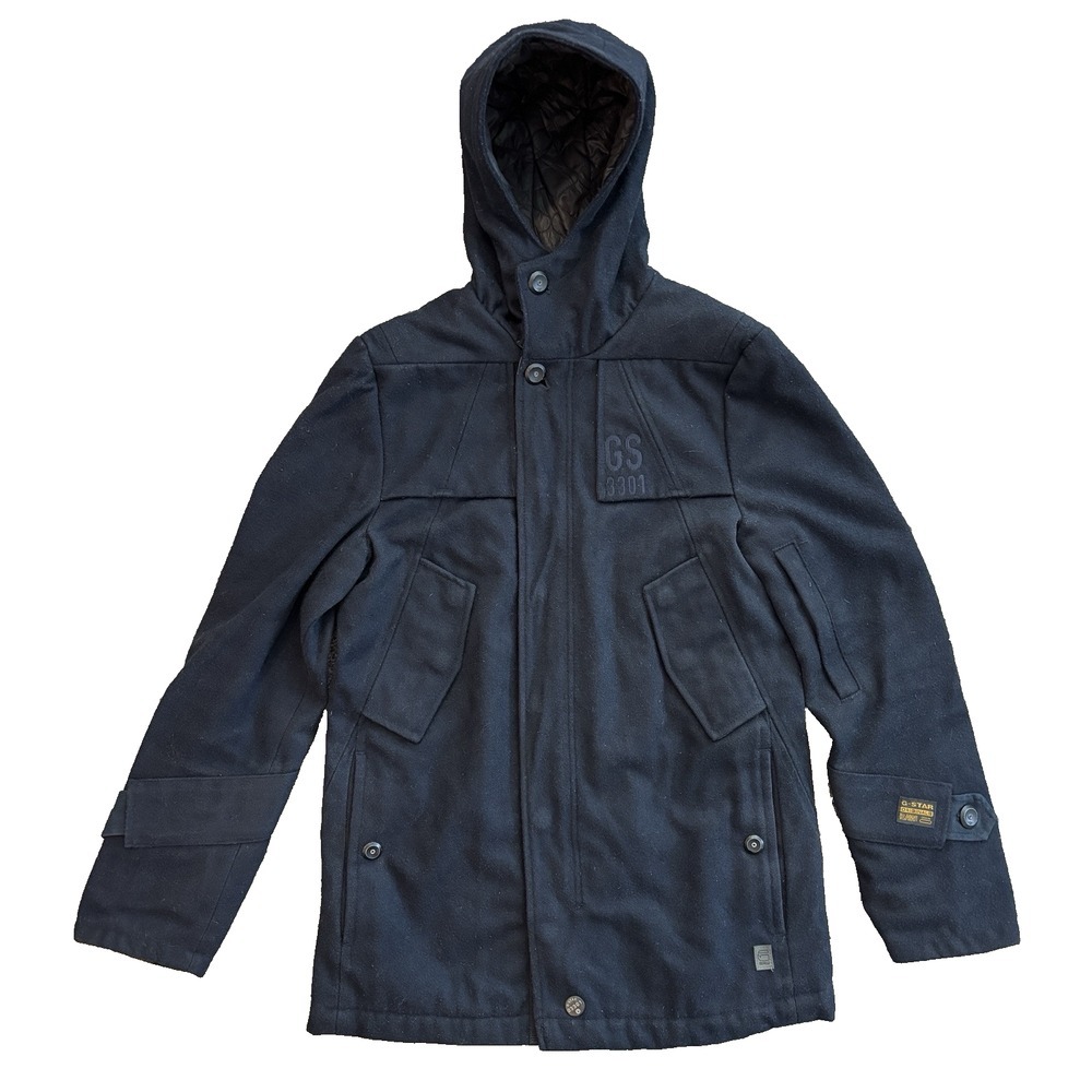 vintage womens black G STAR Raw wool coat bomber parka military‎ heavy Medium